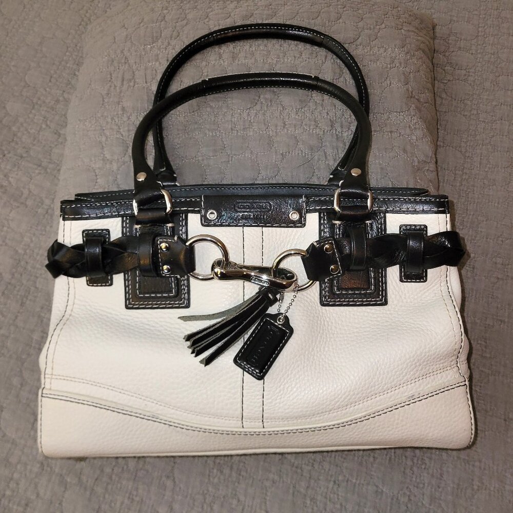 Coach Hampton Pebble Leather - Off White w/Black Trim - Silver Hardware